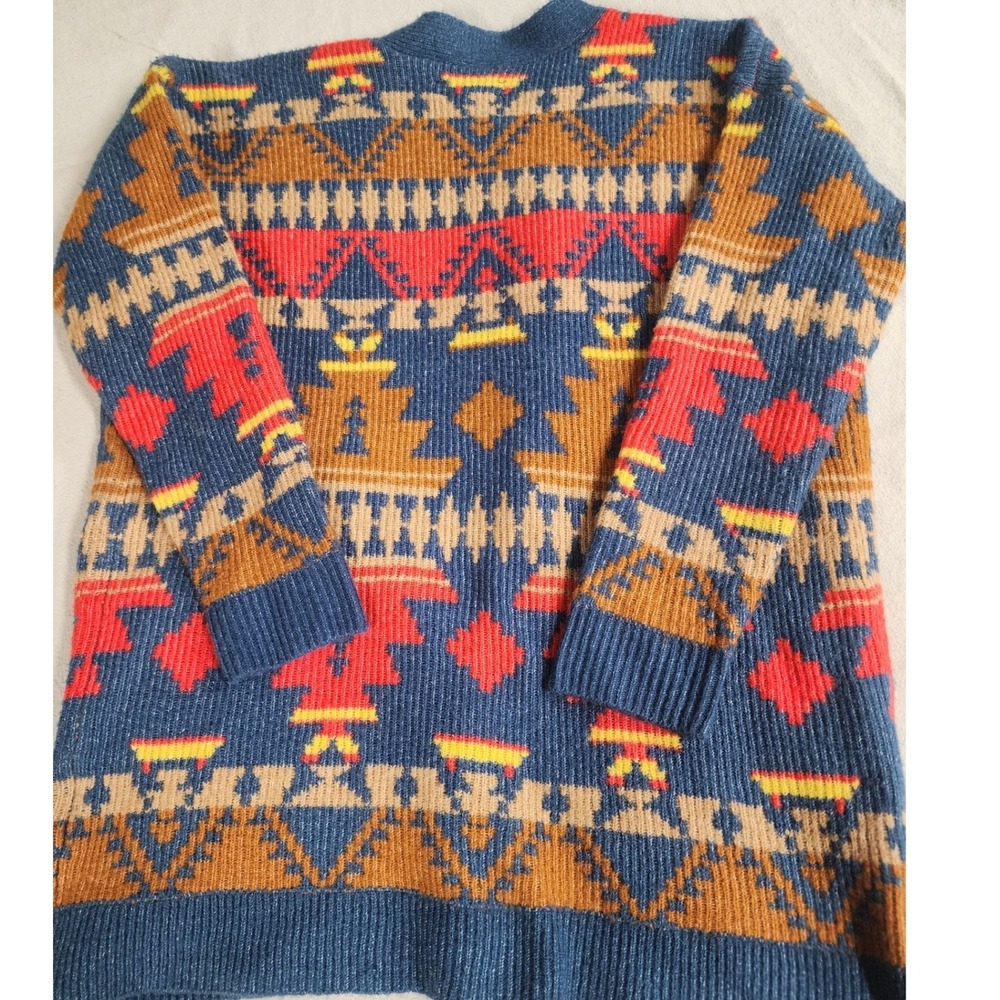 🌟Lucky Brand Southwestern Aztec Cardigan Sweater Blue Multicolor boho western - Picture 5 of 10